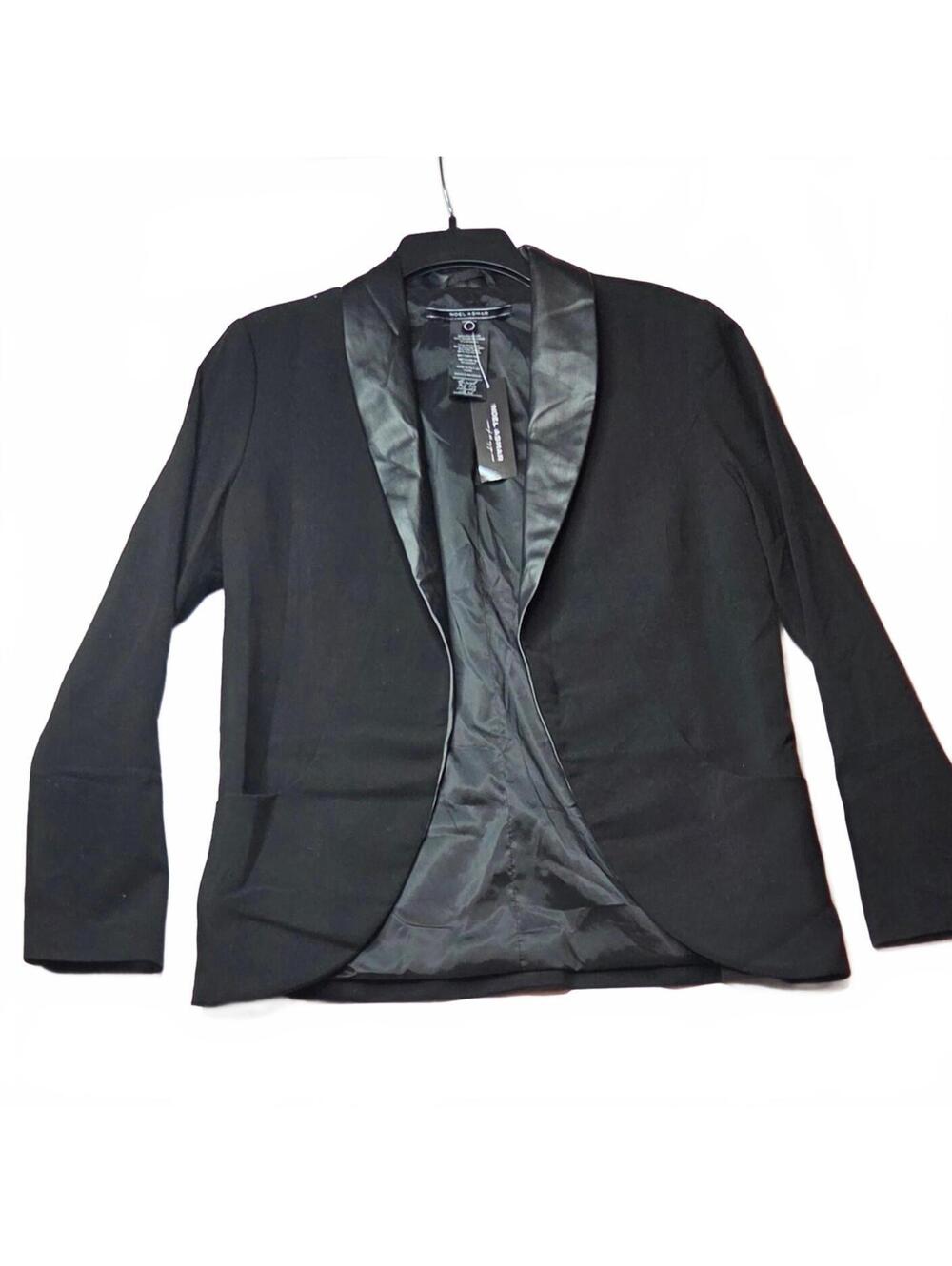 Noel Asmar Women's Tuxedo Blazer Jacket Faux Leather Lapel Black S NWT